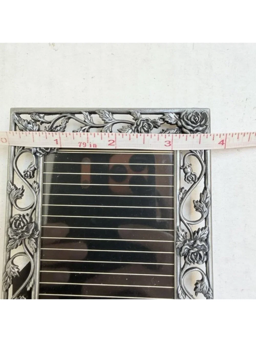 Vine Of Roses Picture Frame Silver Tone Stand Up Metal 2.5 X 3 Photo Floral